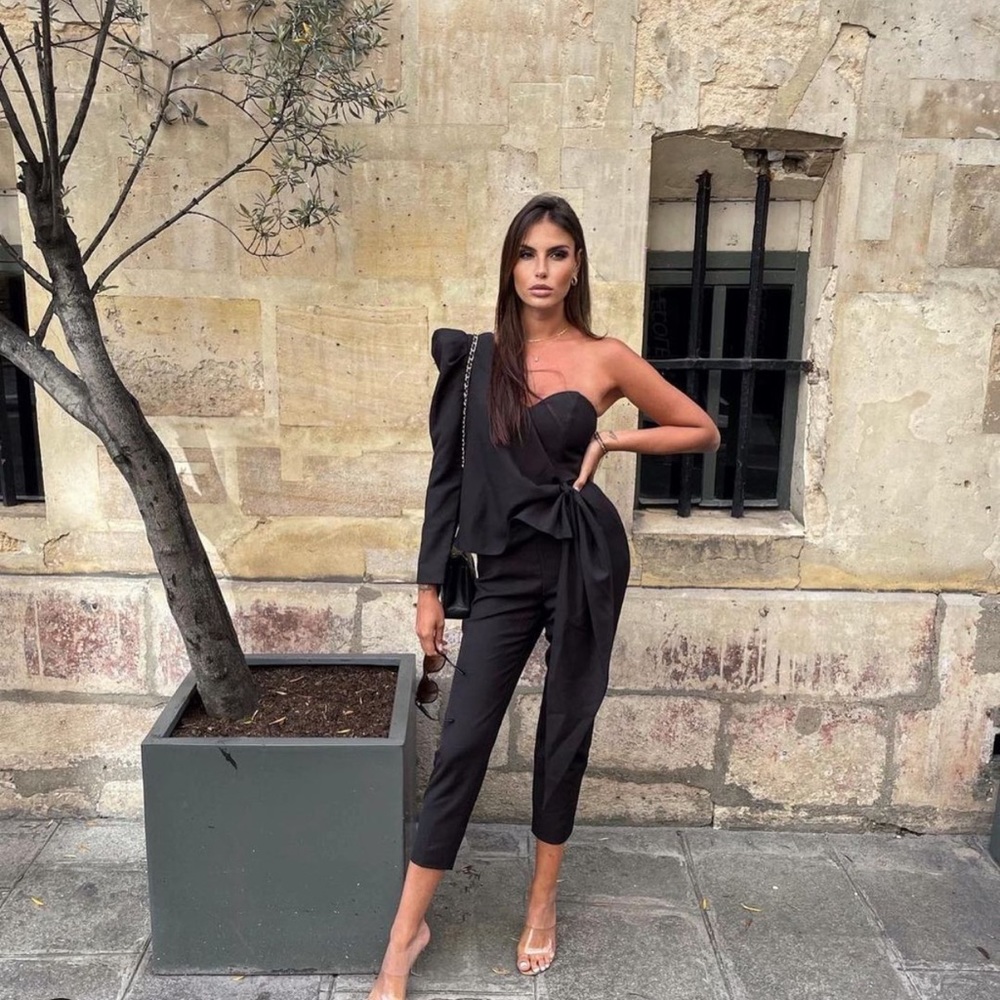 NEW SEASON Gorgeous Lavish Alice puff sleeve asymmetric jumpsuit in black